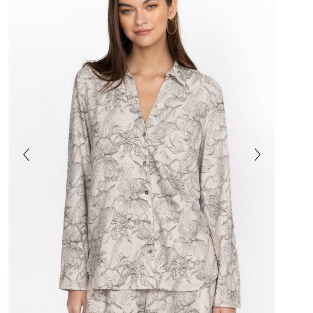 Johnny Was | Floral Sketch Button Down Shirt Size Small